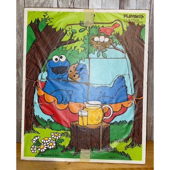 Playskool Jigsaw Muppets Cookie Monster Wooden Toy Puzzle Sesame Street 315-29 - Picture 1 of 8